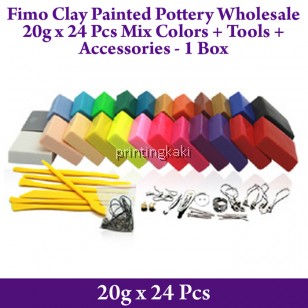 Fimo Clay Painted Pottery 20g X 24Pcs Mix Colors + Tools + Accessories - 1 Box ( FCM-06 )